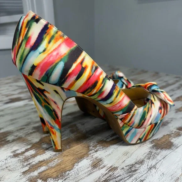 Gianni Bini Platform Peeptoe Pumps Heels 9.5 Vibrant Multicolor - Picture 5 of 13
